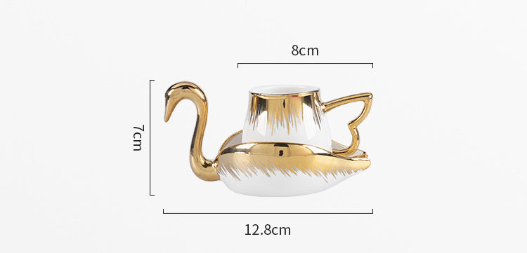 Conjuto de Xícara com Pires de Porcelana - Cisne Dourado