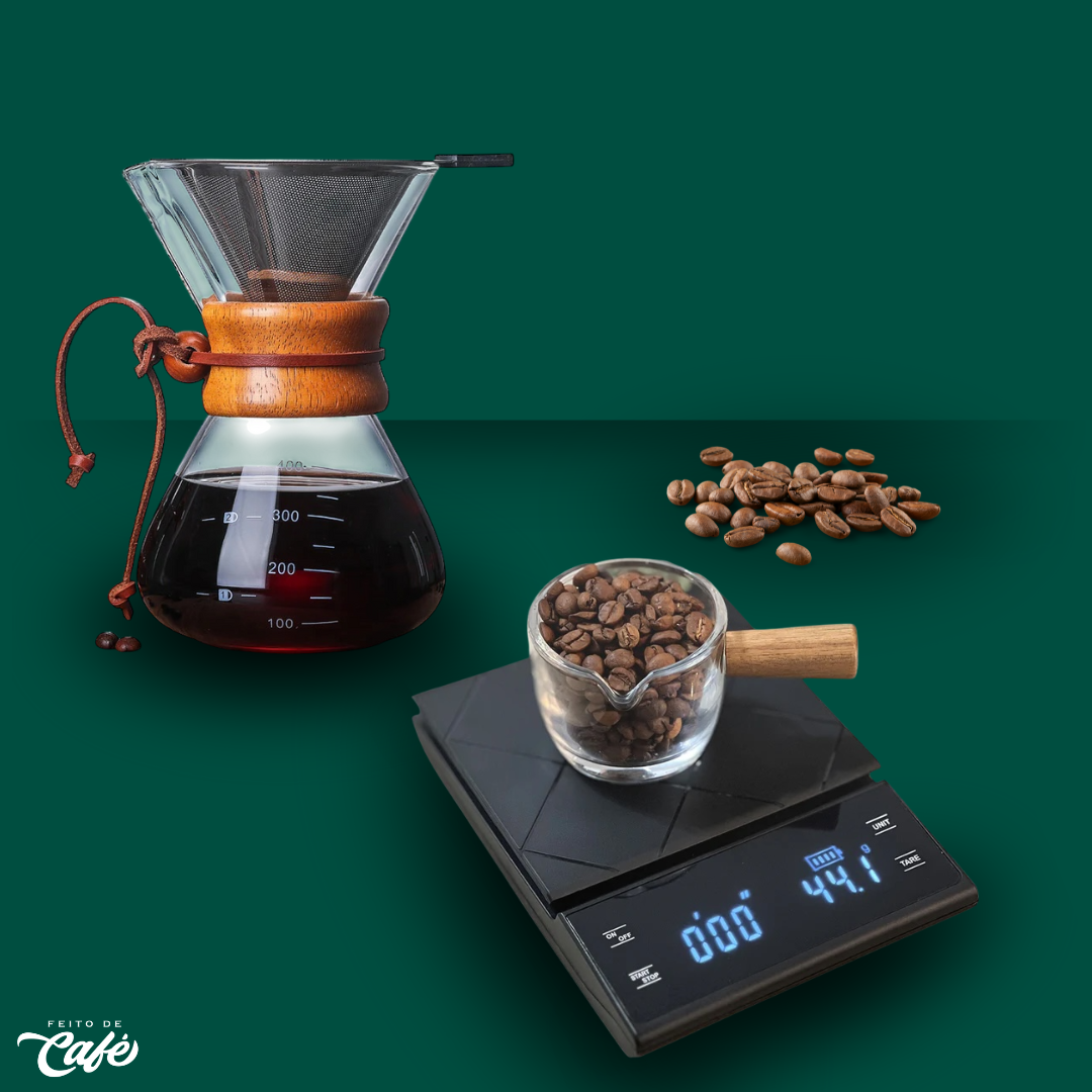 Kit - Cafeteira Tipo Chemex + Balança Digital com Temporizador