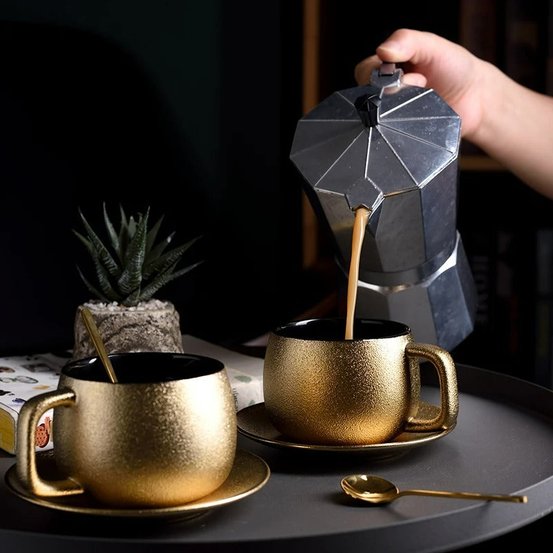 Conjunto Xícara Nórdica com Pires e Mexedor de Porcelana - Linha Alto Luxo