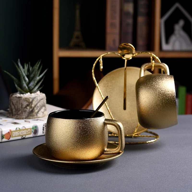 Conjunto Xícara Nórdica com Pires e Mexedor de Porcelana - Linha Alto Luxo