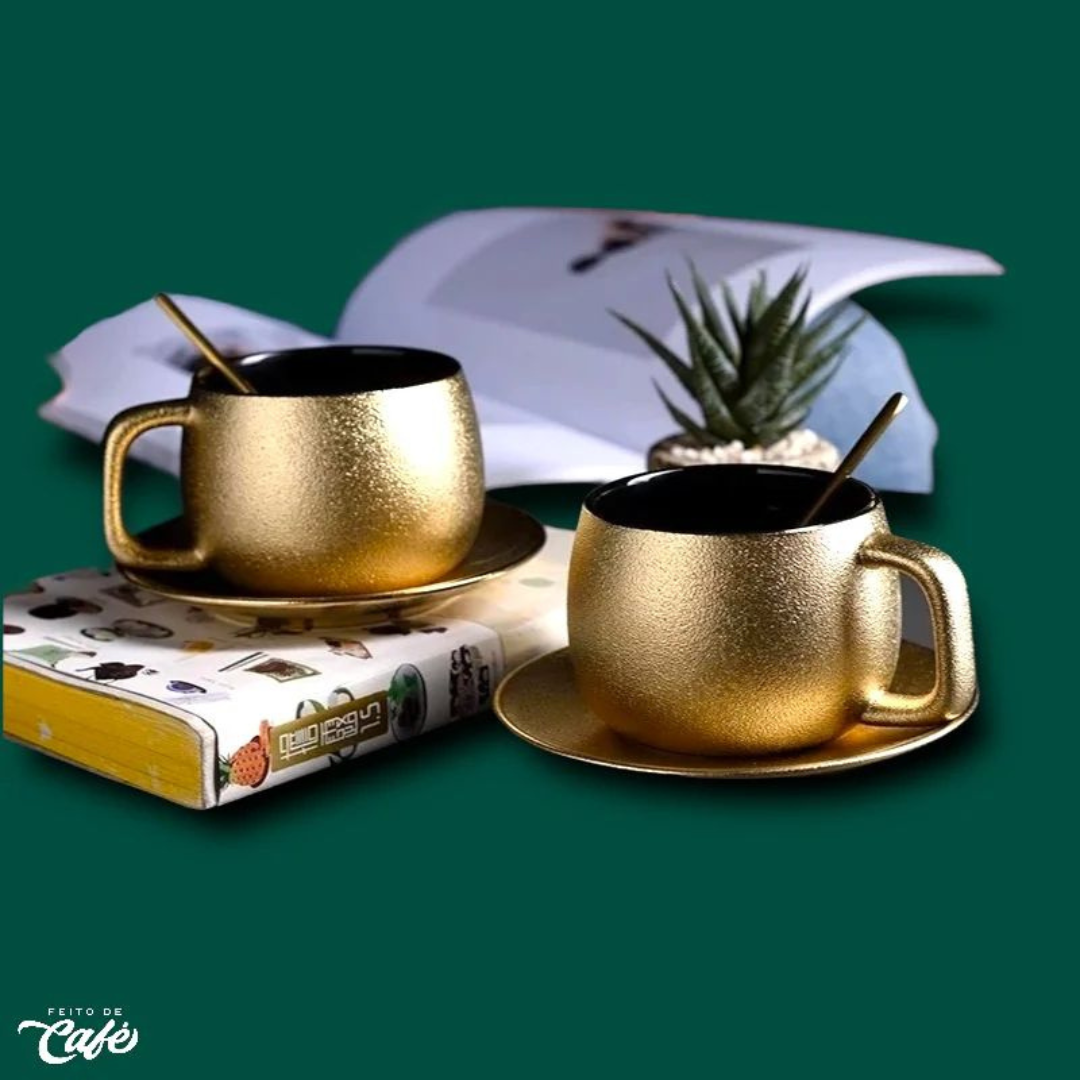 Conjunto Xícara Nórdica com Pires e Mexedor de Porcelana - Linha Alto Luxo