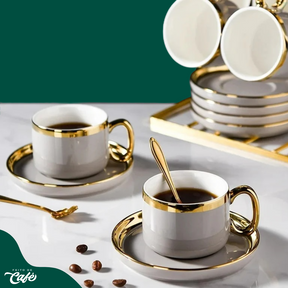 Conjuto de Xícara com Pires e Mexedor de Porcelana - Linha Alto Luxo