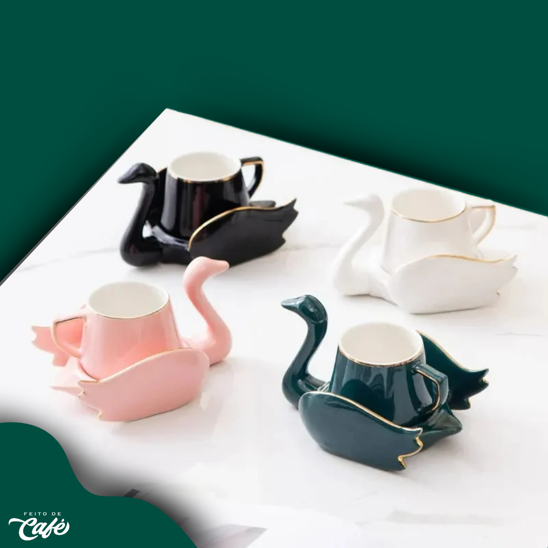 Conjuto de Xícara e Pires de Porcelana - Cisne