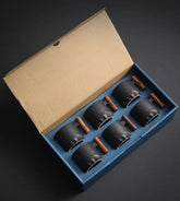 Kit de Copos de Cerâmica  Retro com Alça de Madeira - 6 Peças