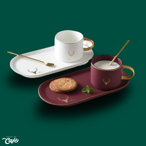 Conjunto Xícara com Pires e Mexedor de Porcelana - Linha Alto Luxo