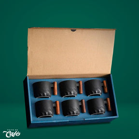 Kit de Copos de Cerâmica  Retro com Alça de Madeira - 6 Peças