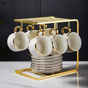 Conjuto de Xícara com Pires e Mexedor de Porcelana - Linha Alto Luxo